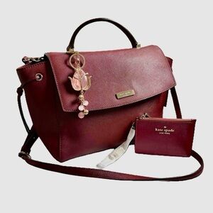 Kate Spade Maroon Leather Way Lilah Top Handle Bag, Card Holder